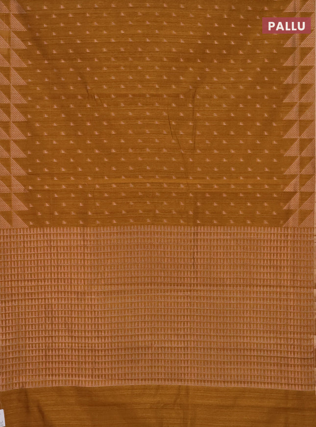 Banarasi semi matka saree dark mustard with allover zari woven geometric buttas and woven border