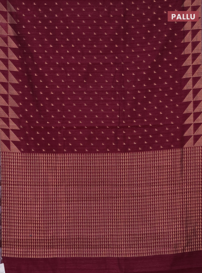 Banarasi semi matka saree wine shade with allover zari woven geometric buttas and woven border