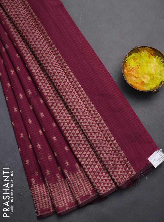 Banarasi semi matka saree wine shade with allover zari woven geometric buttas and zari woven border