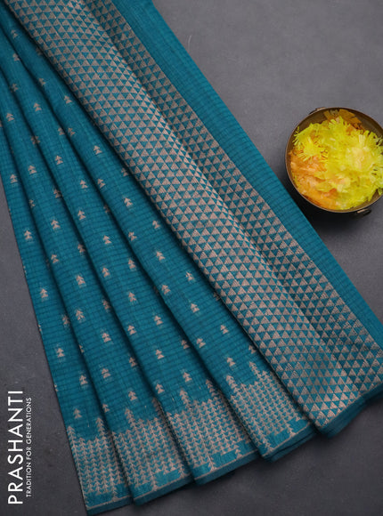 Banarasi semi matka saree teal green shade with allover zari woven geometric buttas and zari woven border