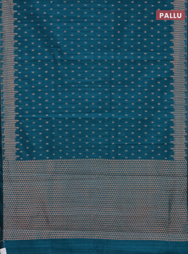 Banarasi semi matka saree teal green shade with allover zari woven geometric buttas and zari woven border