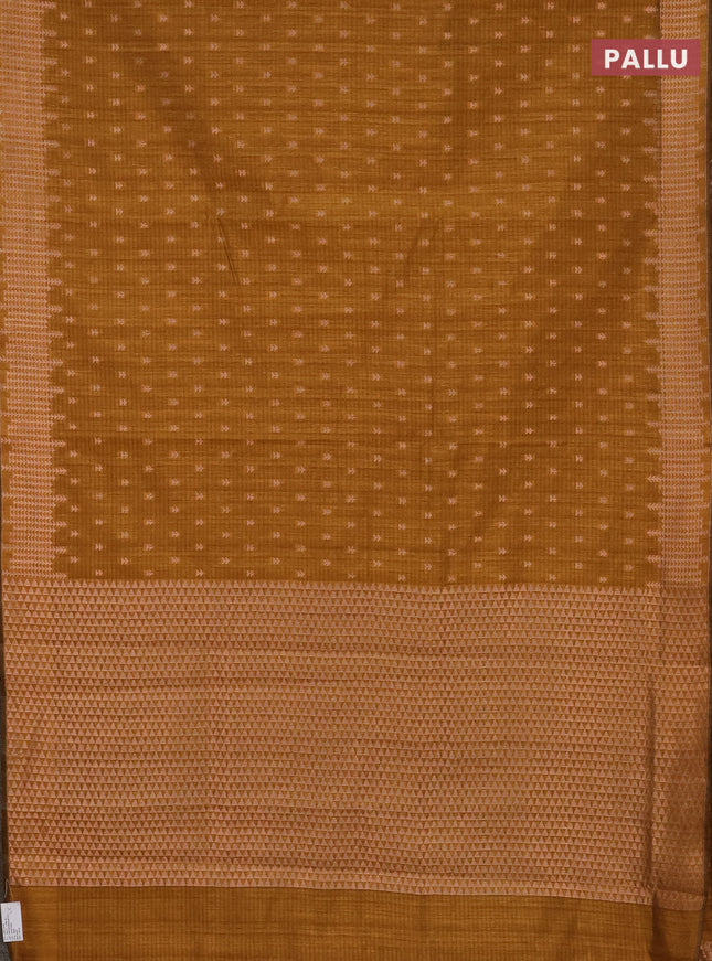 Banarasi semi matka saree dark mustard with allover zari woven geometric buttas and zari woven border