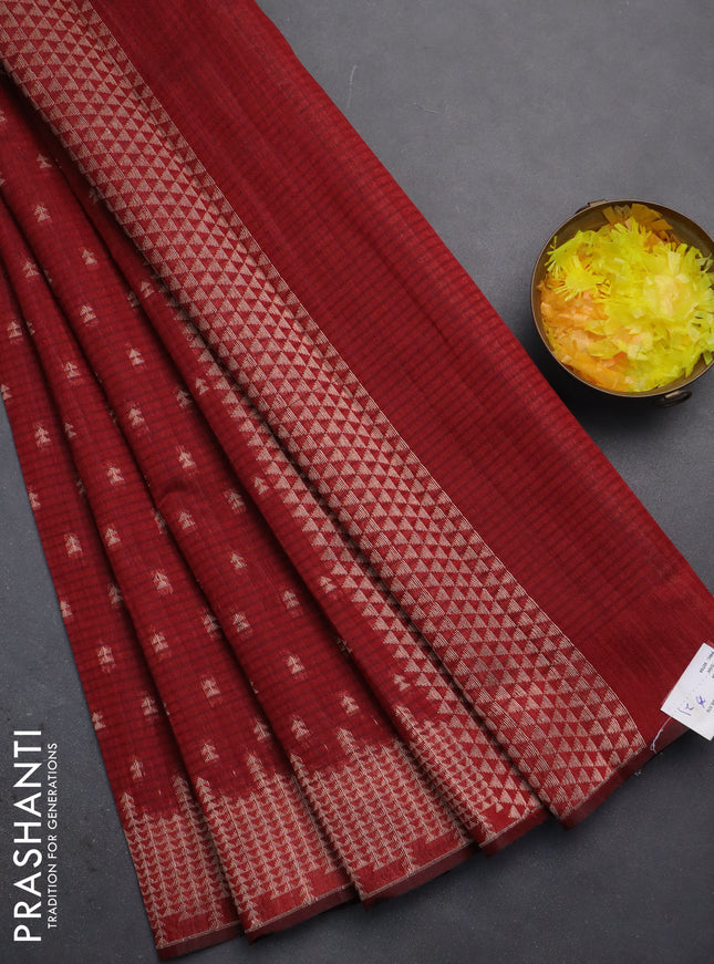 Banarasi semi matka saree maroon with allover zari woven geometric buttas and zari woven border