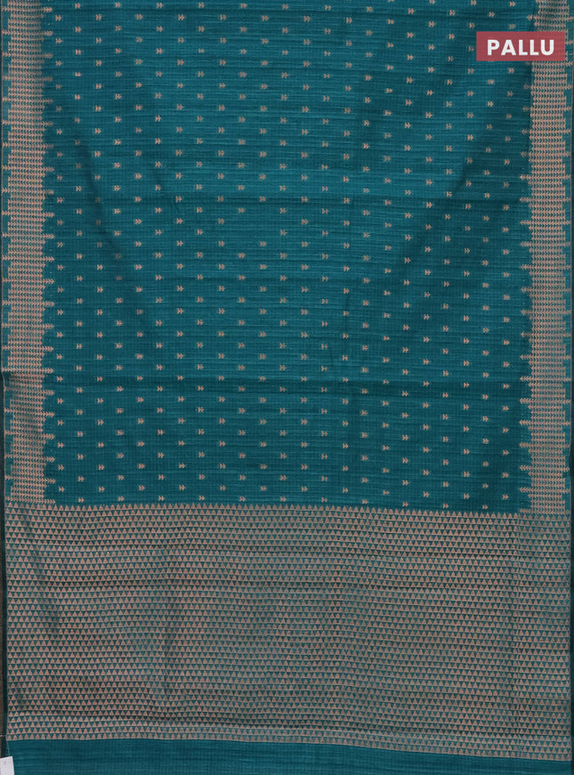 Banarasi semi matka saree teal green with allover zari woven geometric buttas and zari woven border