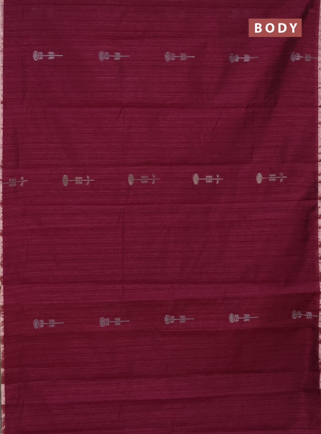 Banarasi semi matka saree wine shade with woven buttas and zari woven piping border