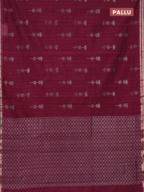Banarasi semi matka saree wine shade with woven buttas and zari woven piping border