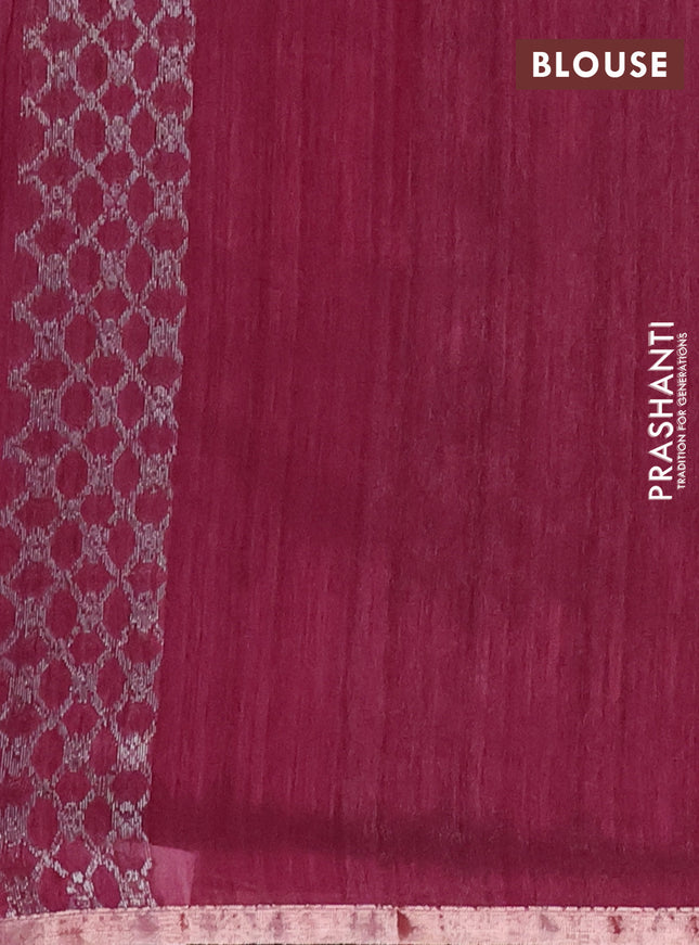 Banarasi semi matka saree wine shade with woven buttas and zari woven piping border