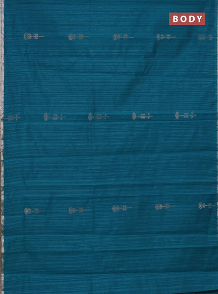 Banarasi semi matka saree teal blue shade with woven buttas and zari woven piping border