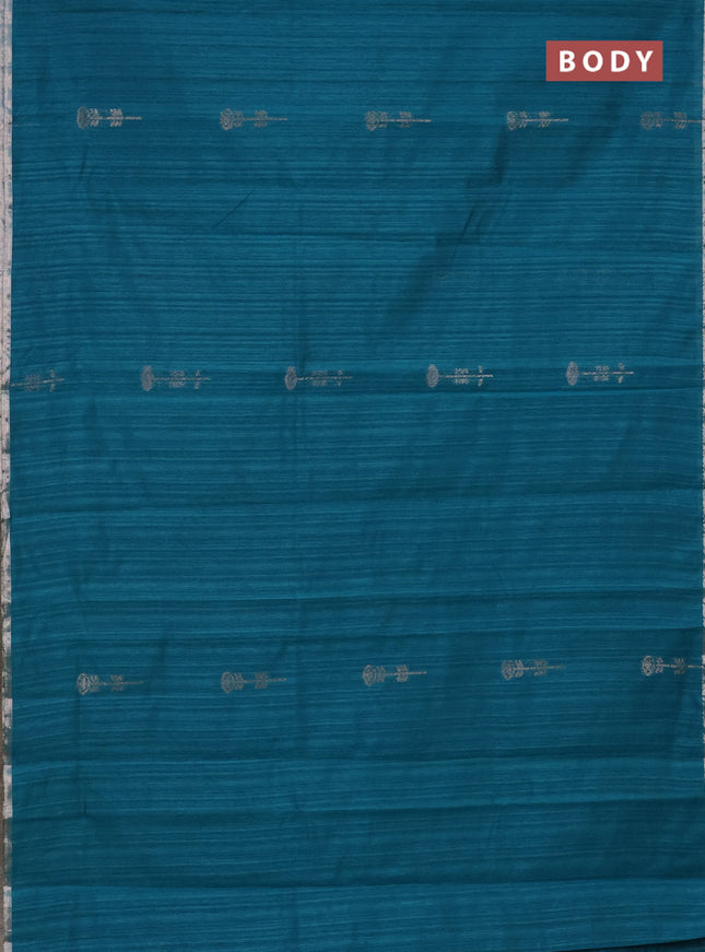Banarasi semi matka saree teal blue shade with woven buttas and zari woven piping border
