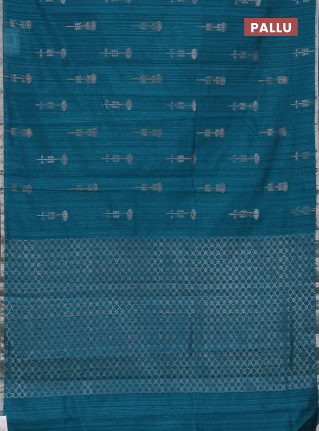 Banarasi semi matka saree teal blue shade with woven buttas and zari woven piping border