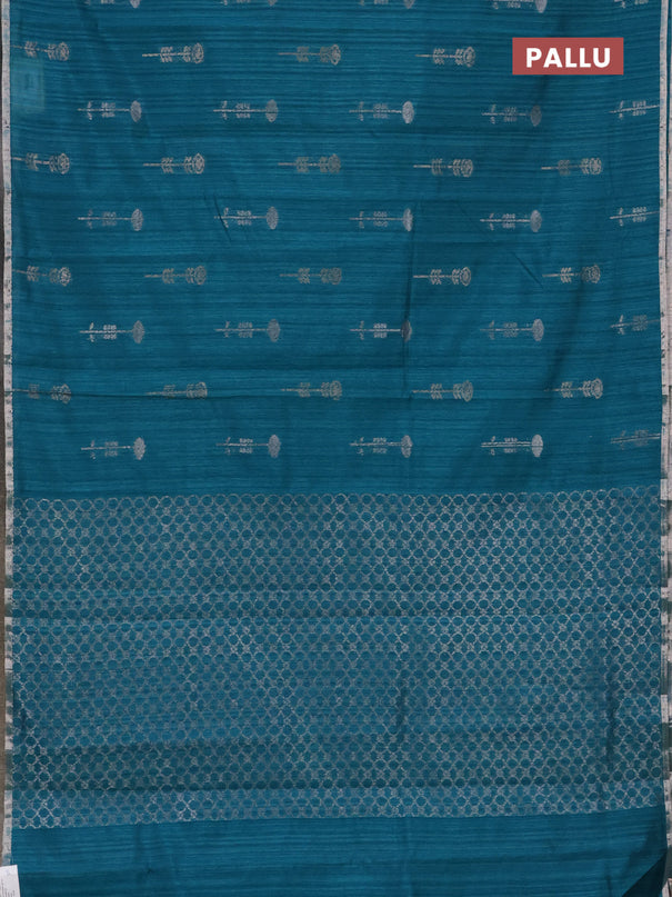 Banarasi semi matka saree teal blue shade with woven buttas and zari woven piping border