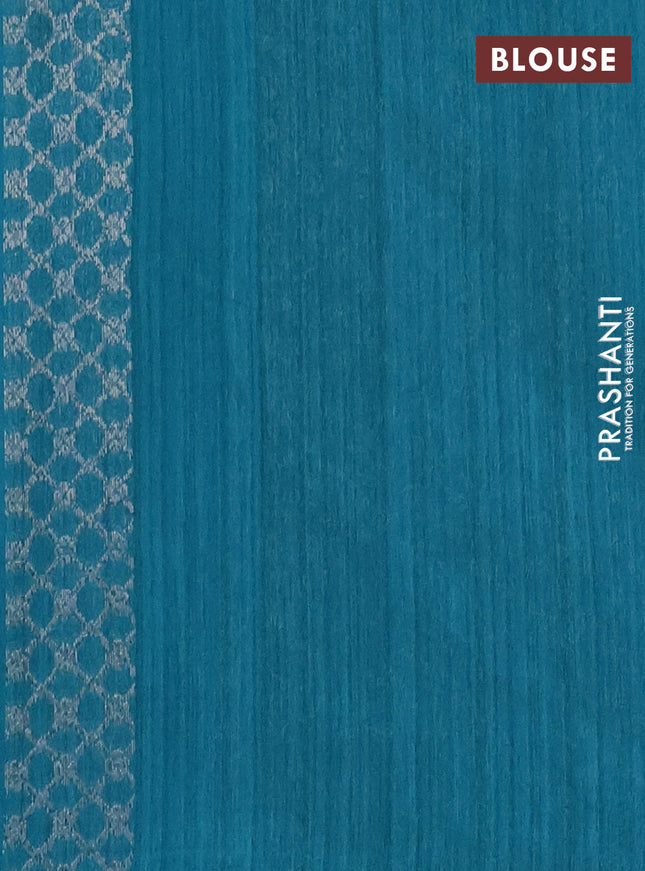 Banarasi semi matka saree teal blue shade with woven buttas and zari woven piping border