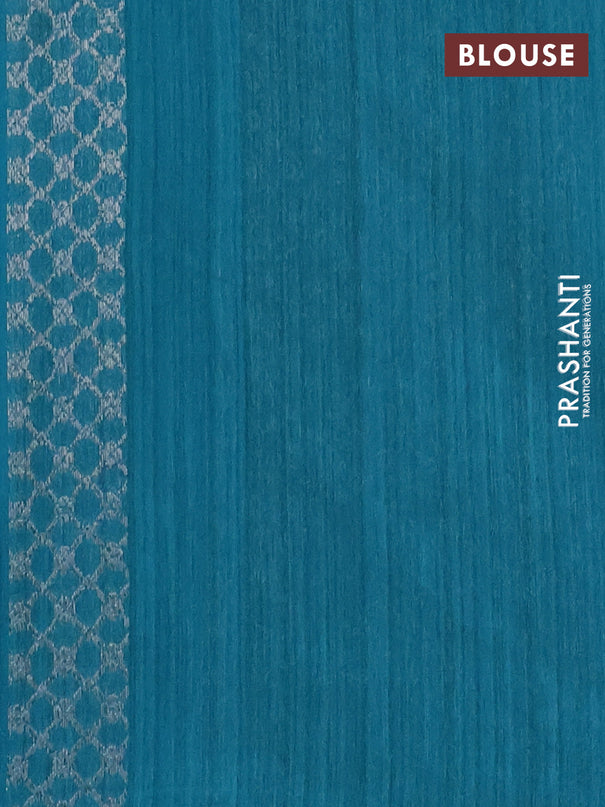 Banarasi semi matka saree teal blue shade with woven buttas and zari woven piping border