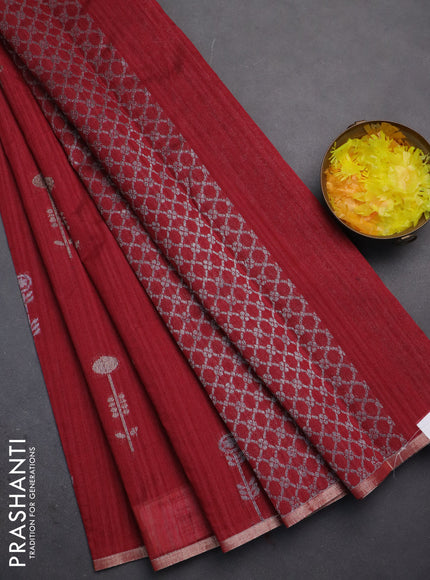 Banarasi semi matka saree maroon with woven buttas and zari woven piping border