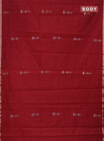 Banarasi semi matka saree maroon with woven buttas and zari woven piping border