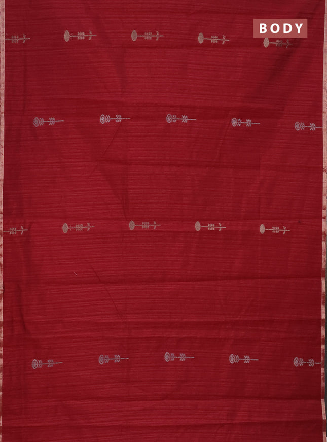 Banarasi semi matka saree maroon with woven buttas and zari woven piping border