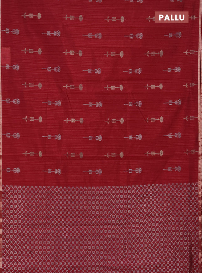 Banarasi semi matka saree maroon with woven buttas and zari woven piping border