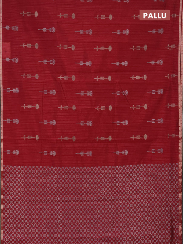 Banarasi semi matka saree maroon with woven buttas and zari woven piping border