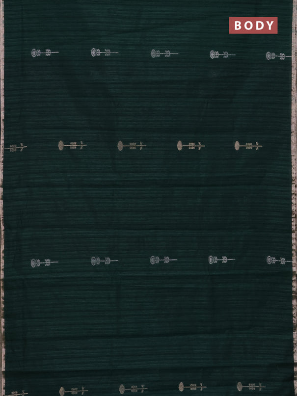 Banarasi semi matka saree dark green with woven buttas and zari woven piping border