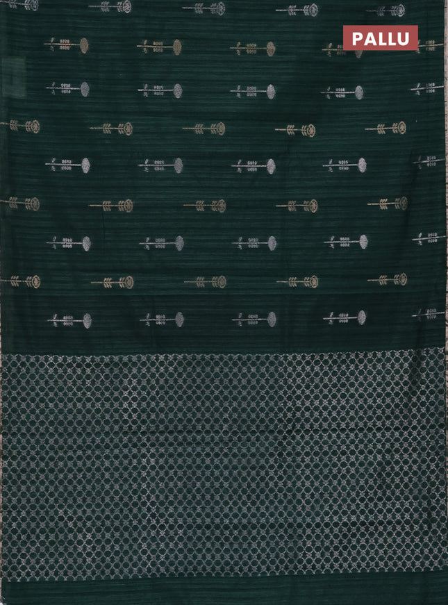 Banarasi semi matka saree dark green with woven buttas and zari woven piping border