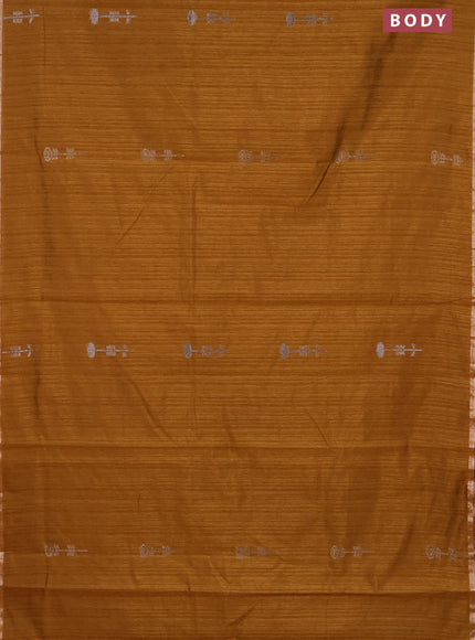 Banarasi semi matka saree dark mustard with woven buttas and zari woven piping border