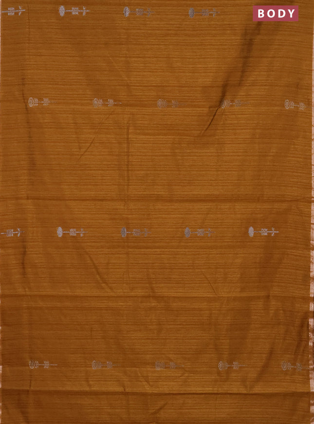 Banarasi semi matka saree dark mustard with woven buttas and zari woven piping border