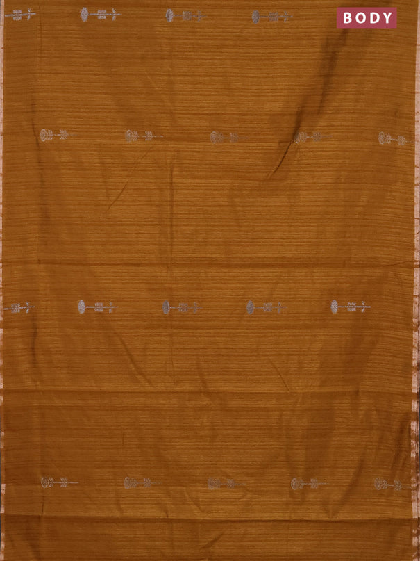 Banarasi semi matka saree dark mustard with woven buttas and zari woven piping border