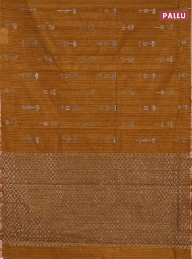Banarasi semi matka saree dark mustard with woven buttas and zari woven piping border