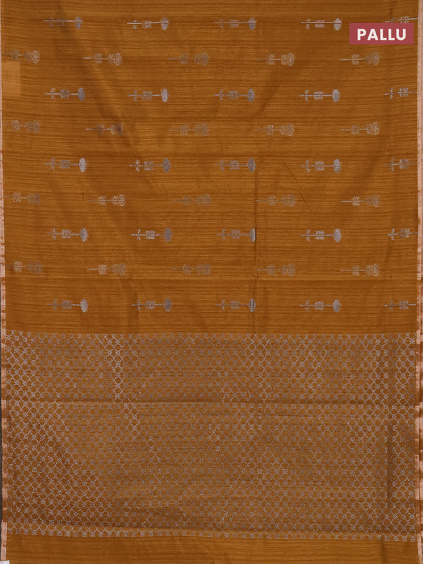 Banarasi semi matka saree dark mustard with woven buttas and zari woven piping border