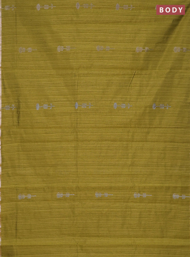Banarasi semi matka saree mustard green with woven buttas and zari woven piping border