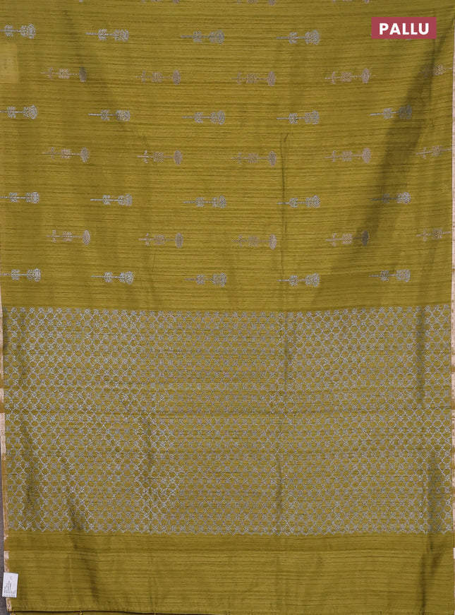 Banarasi semi matka saree mustard green with woven buttas and zari woven piping border
