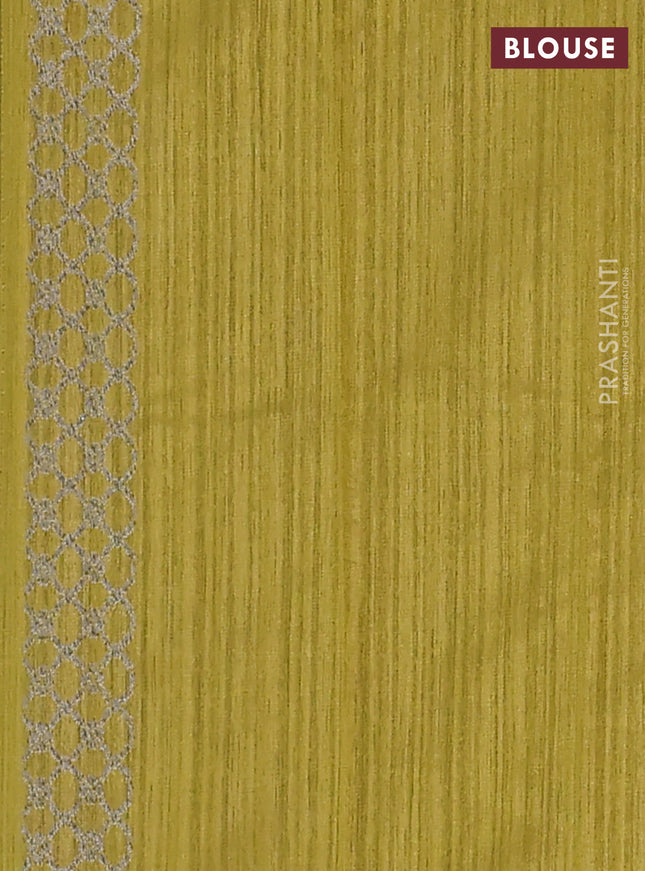 Banarasi semi matka saree mustard green with woven buttas and zari woven piping border