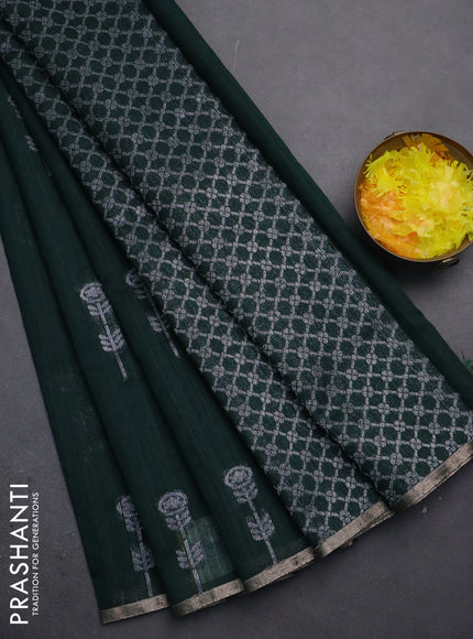 Banarasi semi matka saree bottle green with woven buttas and zari woven piping border