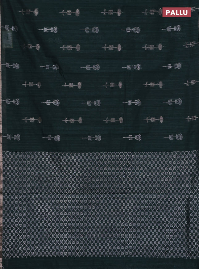 Banarasi semi matka saree bottle green with woven buttas and zari woven piping border