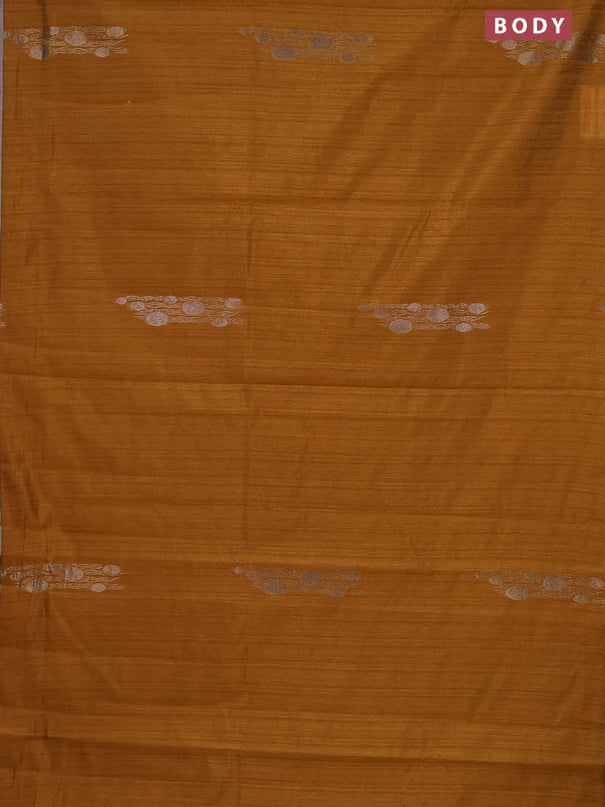 Banarasi semi matka saree dark mustard with thread & silver zari woven buttas and zari woven piping border