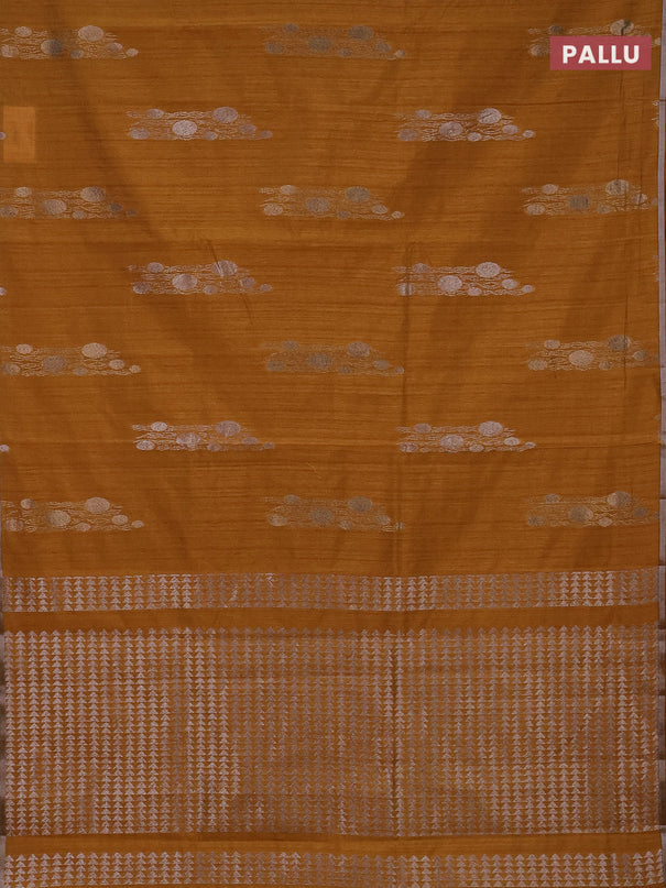 Banarasi semi matka saree dark mustard with thread & silver zari woven buttas and zari woven piping border