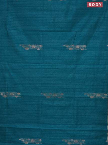Banarasi semi matka saree teal green with thread & silver zari woven buttas and zari woven piping border