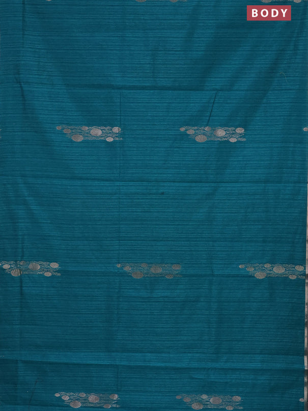Banarasi semi matka saree teal green with thread & silver zari woven buttas and zari woven piping border