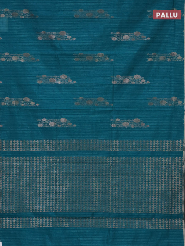 Banarasi semi matka saree teal green with thread & silver zari woven buttas and zari woven piping border