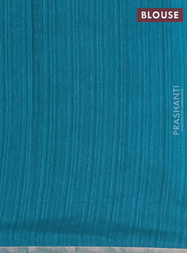 Banarasi semi matka saree teal green with thread & silver zari woven buttas and zari woven piping border