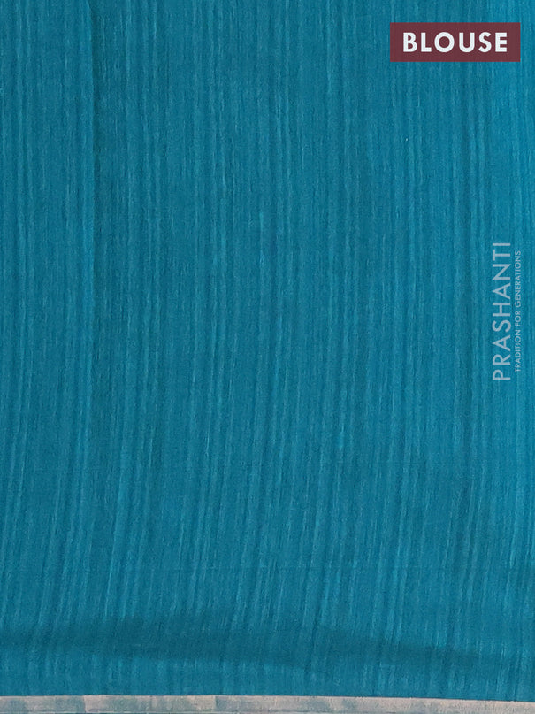 Banarasi semi matka saree teal green with thread & silver zari woven buttas and zari woven piping border