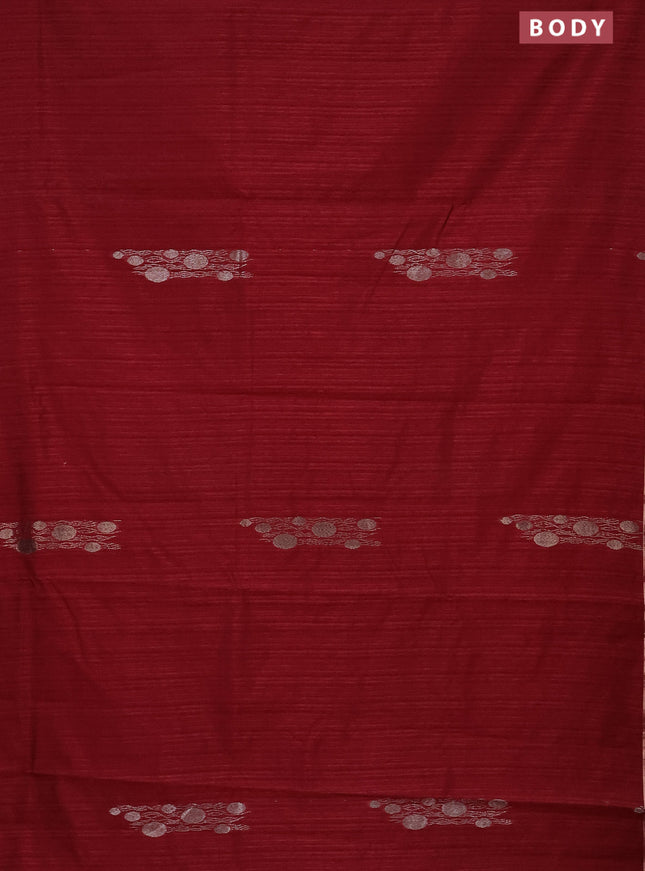 Banarasi semi matka saree maroon with thread & silver zari woven buttas and zari woven piping border