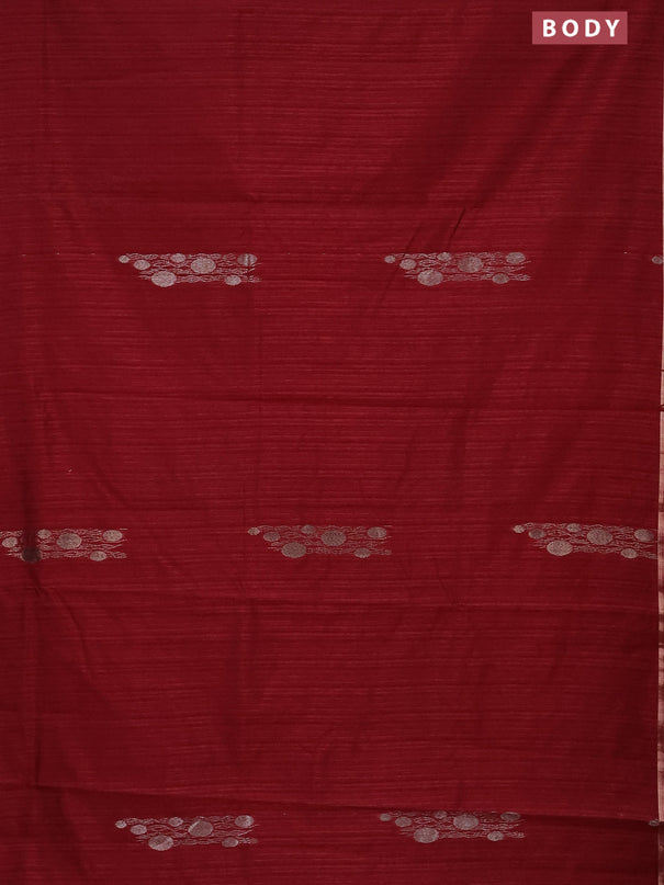 Banarasi semi matka saree maroon with thread & silver zari woven buttas and zari woven piping border