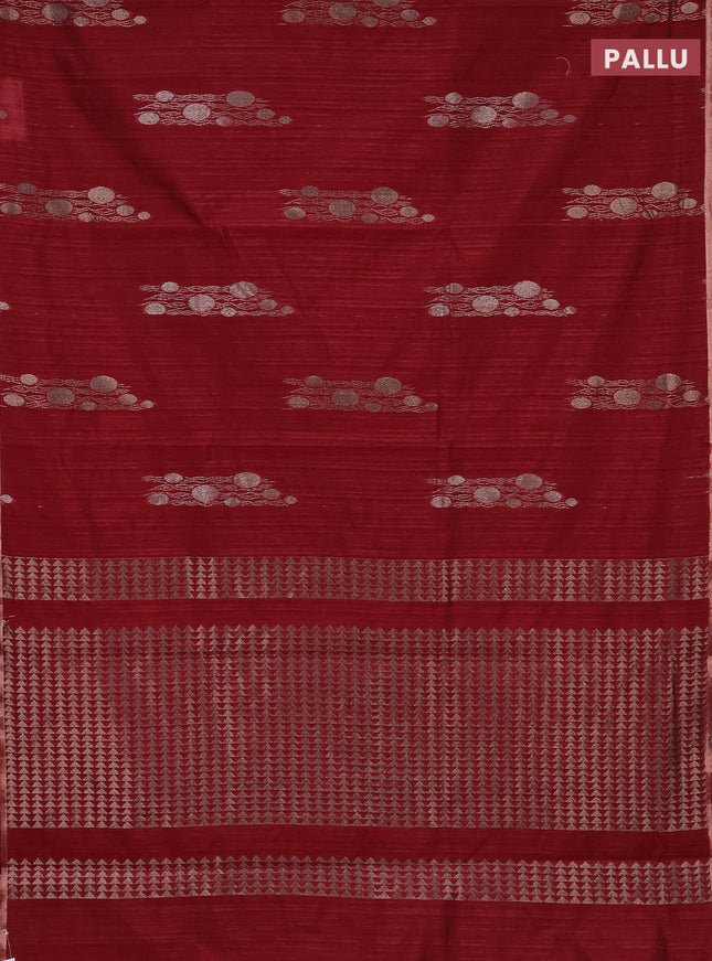 Banarasi semi matka saree maroon with thread & silver zari woven buttas and zari woven piping border