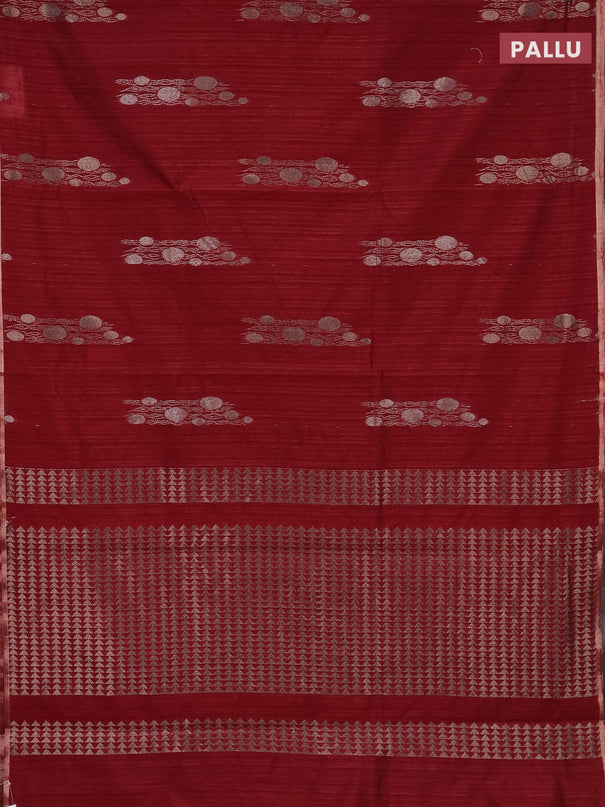 Banarasi semi matka saree maroon with thread & silver zari woven buttas and zari woven piping border