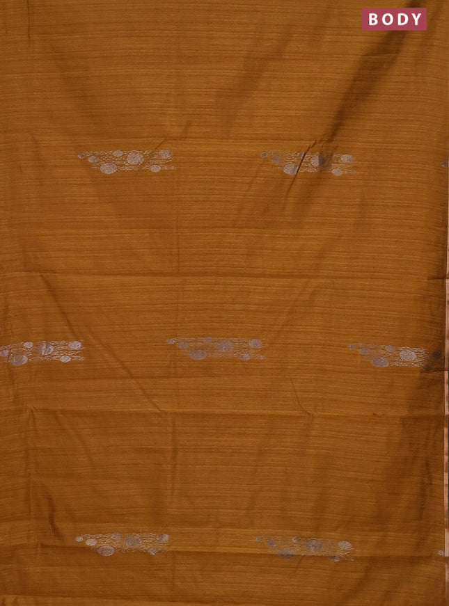 Banarasi semi matka saree dark mustard with thread & silver zari woven buttas and zari woven piping border