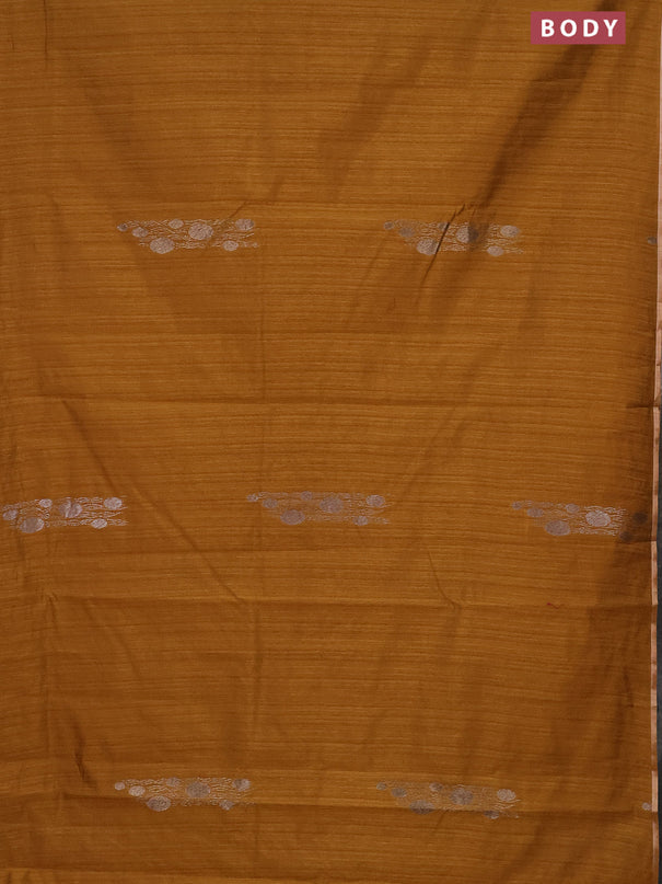 Banarasi semi matka saree dark mustard with thread & silver zari woven buttas and zari woven piping border