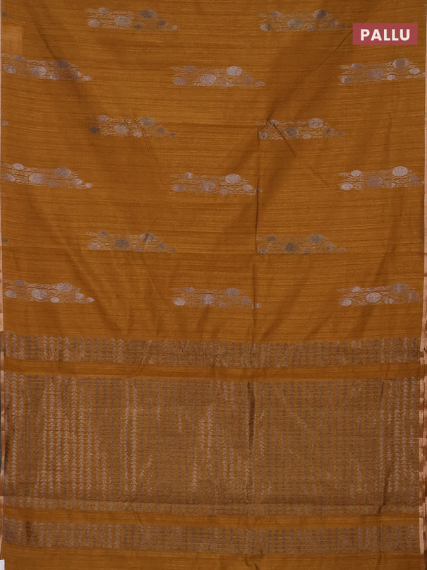 Banarasi semi matka saree dark mustard with thread & silver zari woven buttas and zari woven piping border