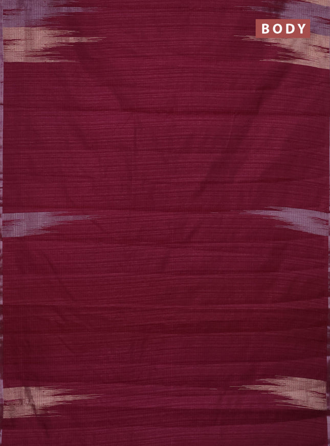 Banarasi semi matka saree wine shade with plain body and temple design zari woven border