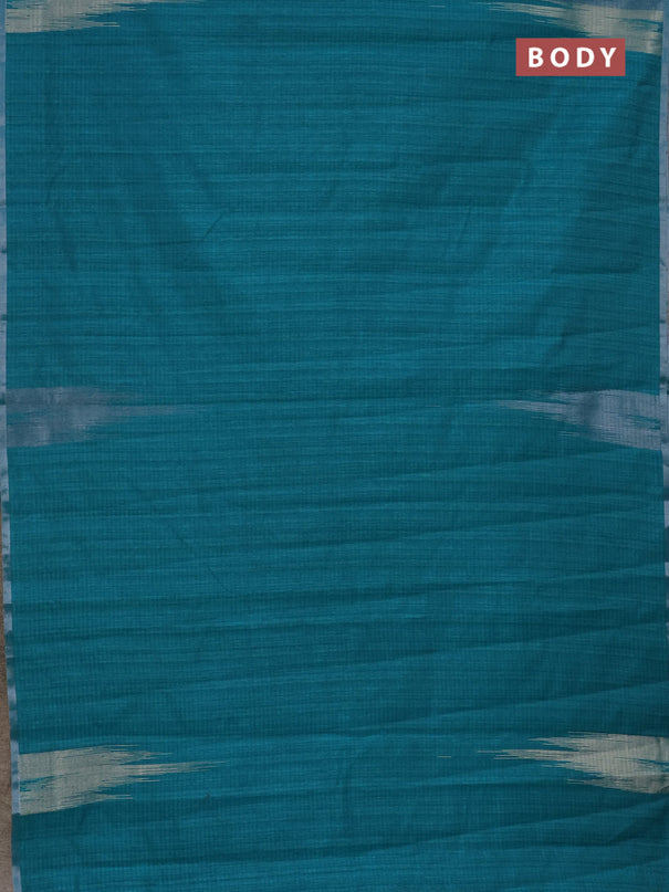 Banarasi semi matka saree teal green shade with plain body and temple design zari woven border